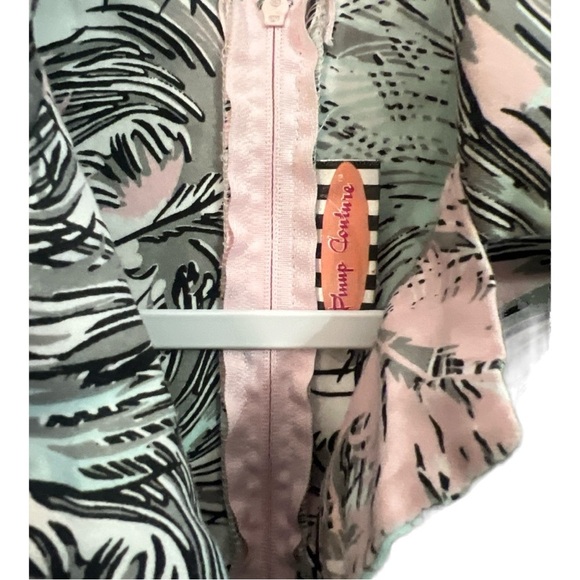 Pinup Couture Pink and Blue Tropical Collared Fit And Flare Dress Size Small CA1 - Picture 3 of 4